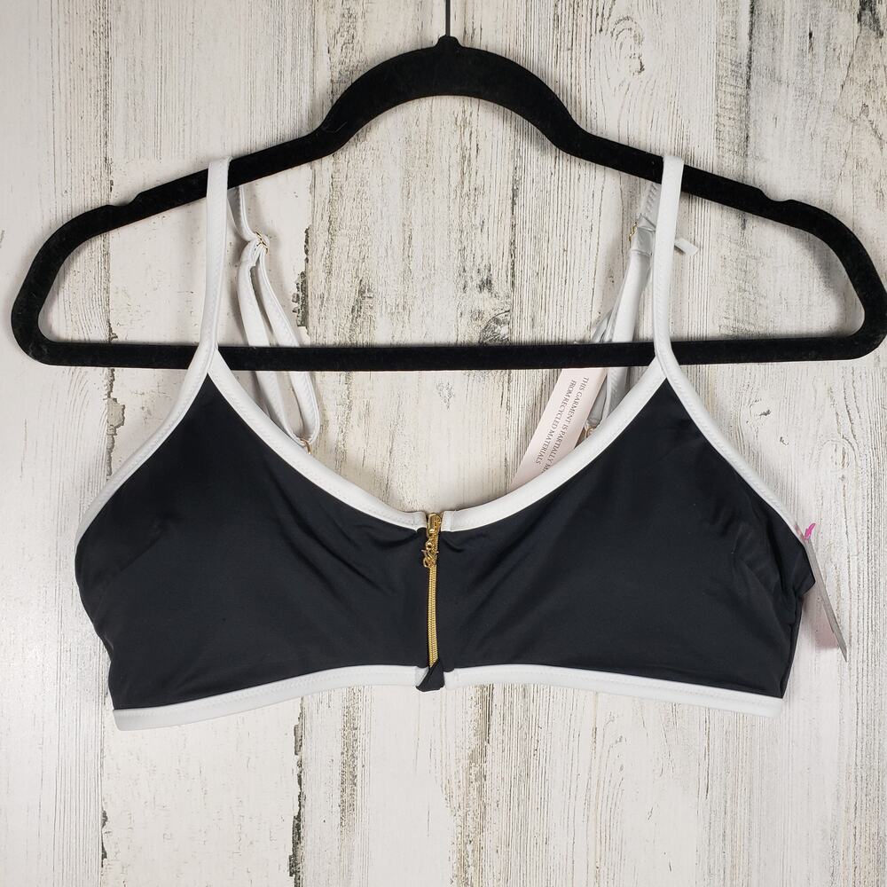 Victoria's Secret Black and White Bikini Top with Gold Zip
